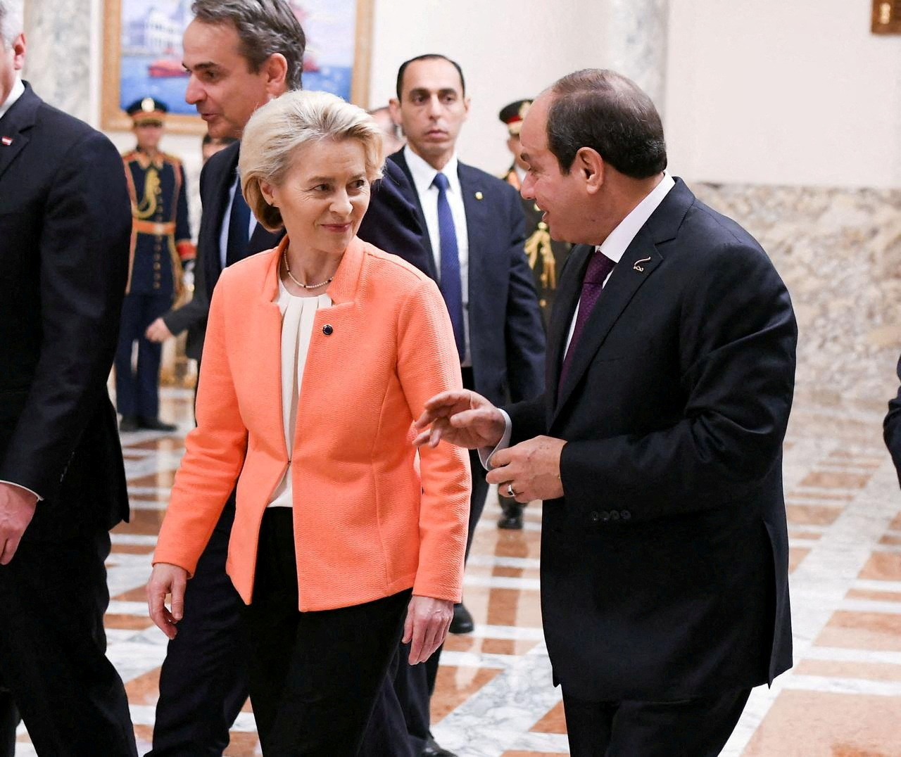 FILE PHOTO: Egyptian President Abdel Fattah al-Sisi talks with European Commission President Ursula von der Leyen at the Ittihadiya presidential palace in Cairo, Egypt, March 17, 2024, in this handout picture courtesy of the Egyptian Presidency. The Egyptian Presidency/Handout via REUTERS/File Photo