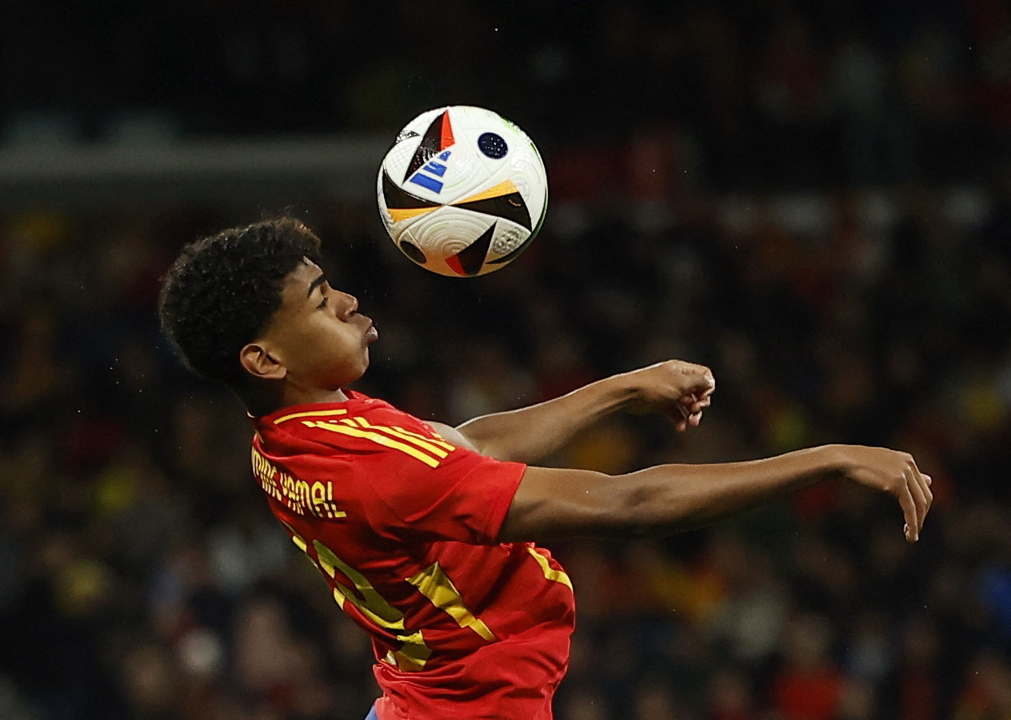 FILE PHOTO: Soccer Football - International Friendly - Spain v Brazil - Santiago Bernabeu, Madrid, Spain - March 26, 2024  Spain's Lamine Yamal in action REUTERS/Juan Medina/File Photo