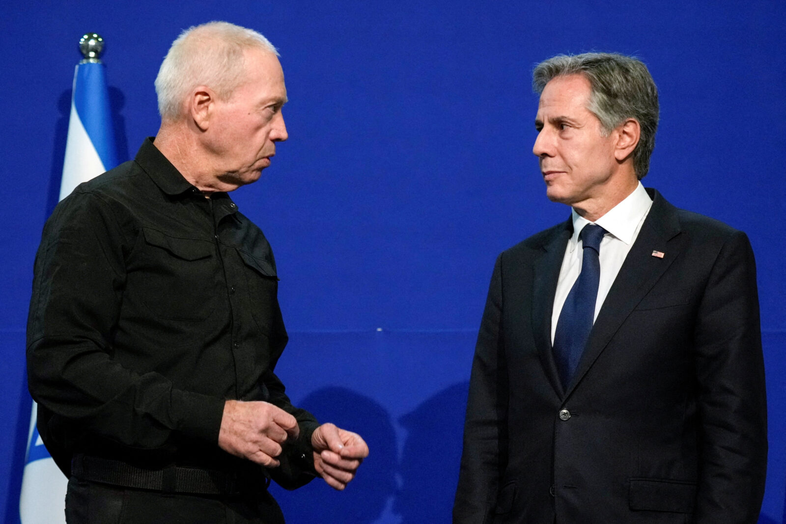 U.S. Secretary of State Antony Blinken (R) listens to Israeli Defense Minister Yoav Gallant (L) speak at the Israeli Defense Ministry, Kirya, in Tel Aviv, Israel, October 16, 2023. (Reuters Photo)U.S. President Joe Biden is welcomed by Israeli Prime Minster Benjamin Netanyahu, as he visits Israel amid the ongoing conflict between Israel and Hamas, in Tel Aviv, Israel, October 18, 2023. (Reuters Photo)