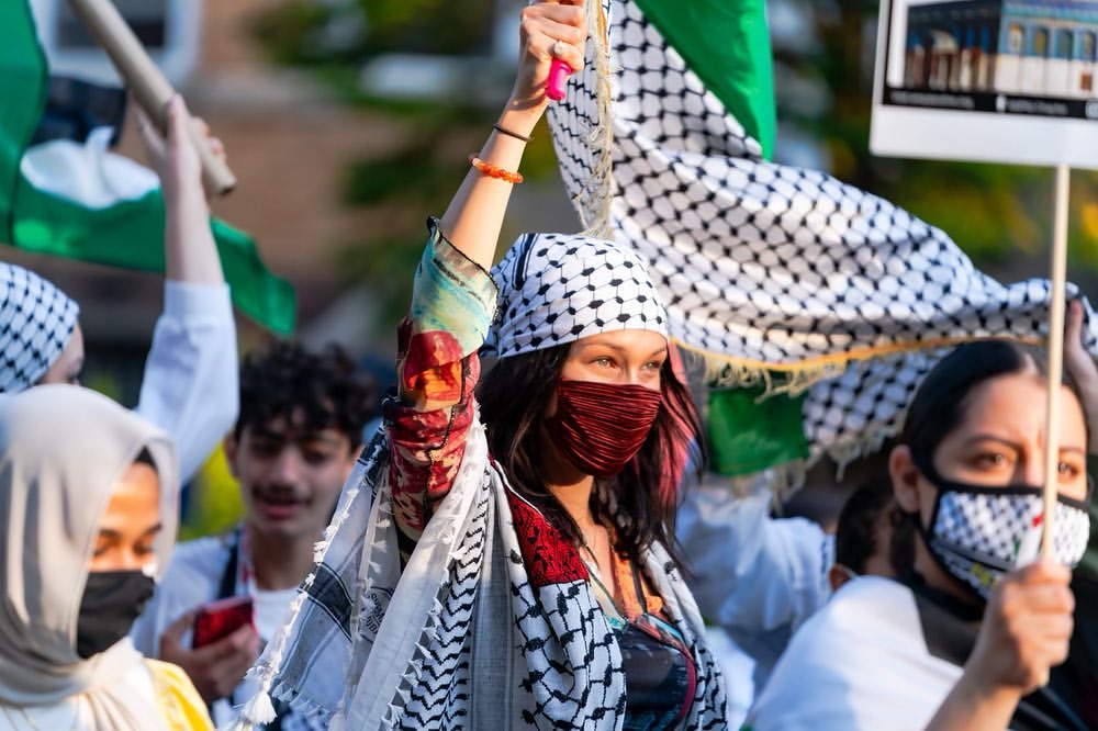 The model attended a demonstration in New York and shared images on social media, May 16, 2021 (Photo by Instagram/bellahadid)