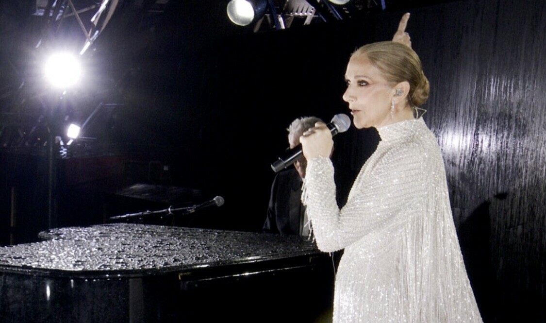 Celine Dion sang on the Eiffel Tower during the Paris Olympics opening ceremony (AP Photo)<img src=