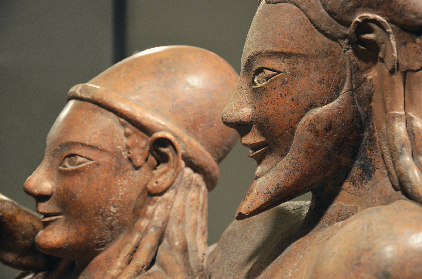 Detail of the Etruscan Sarcophagus of the Spouses, considered one of the great masterpieces of Etruscan art, Rome, Italy, Late 6th century B.C. (Photo by National Etruscan Museum of Villa Giulia)