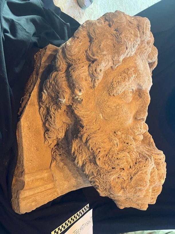 The head of Zeus found in the ancient city of Aphrodisias in Karacasu district of Aydin, Türkiye, July 30, 2024 (IHA Photo)