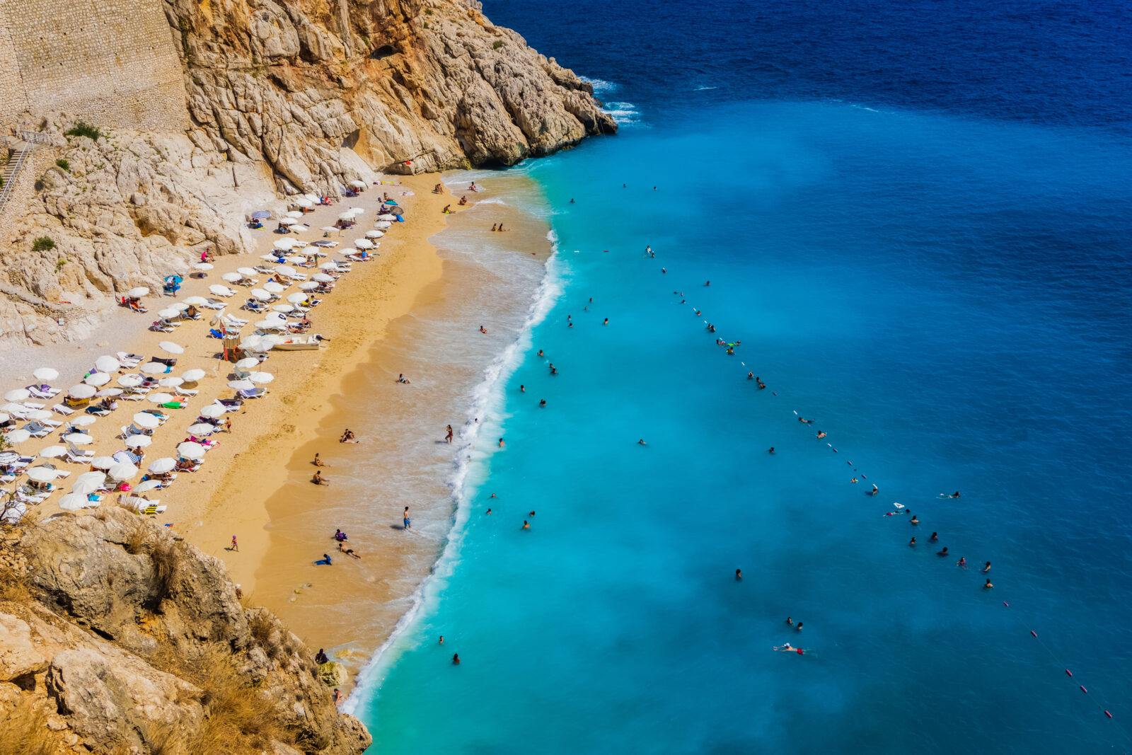Aerial view of Kaputas Beach in Kas, Kalkan, Antalya, Türkiye. (Adobe Stock Photo)