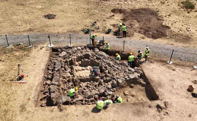 Aerial view of monumental structure found at the site of the Battle of Manzikert, Mus, Türkiye, July 18, 2024. (AA Photo)