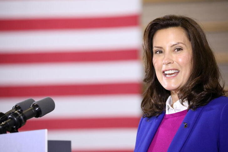 Michigan Governor Gretchen Whitmer (D-MI) speaks during an event with U.S. Democratic presidential candidate Joe Biden (not pictured) at the Beech Woods Recreation Center in Southfield, Michigan, U.S. , October 16, 2020.  REUTERS/Tom Brenner/File Photo