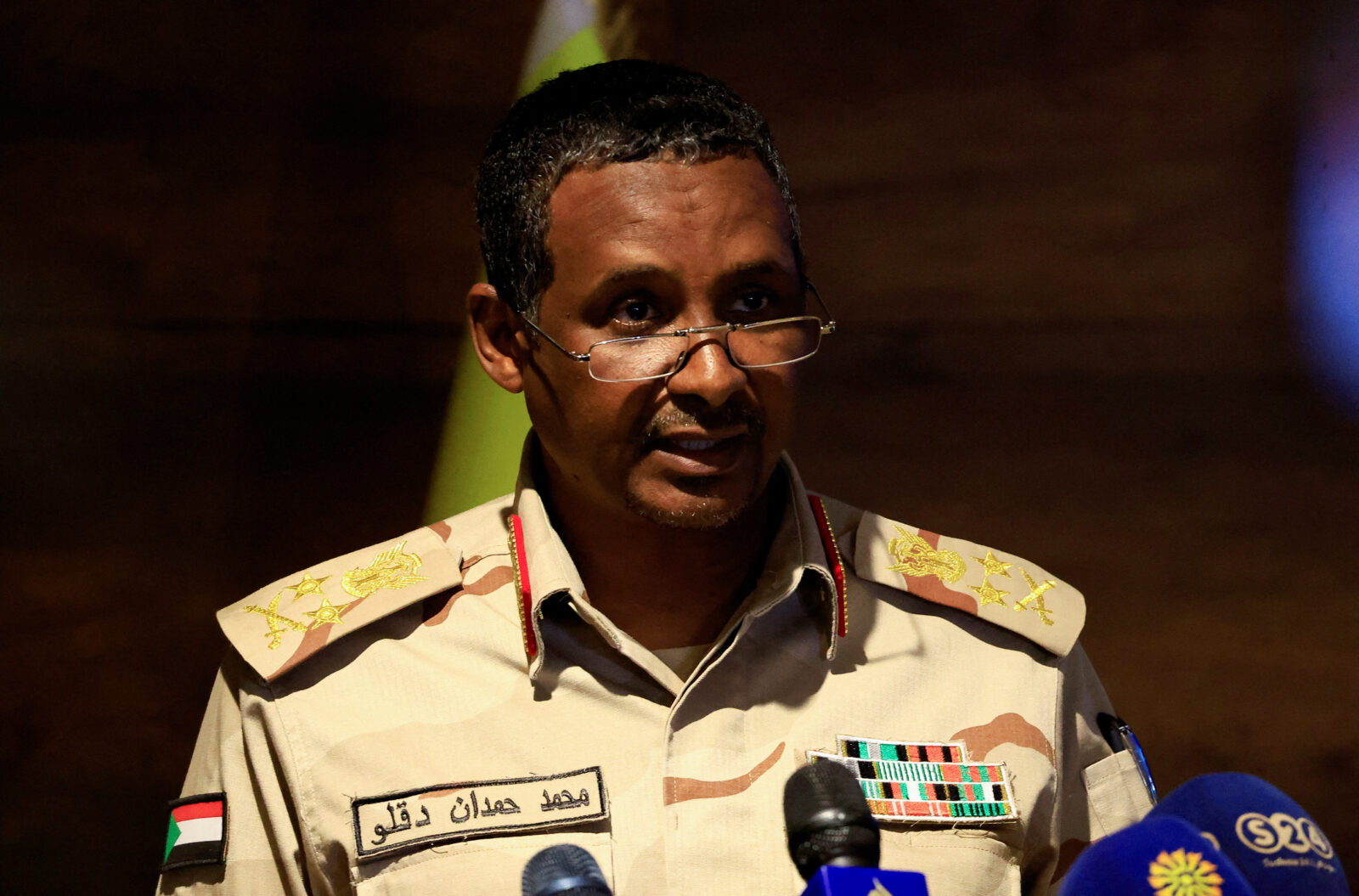 FILE PHOTO: Deputy head of Sudan's sovereign council General Mohamed Hamdan Dagalo speaks during a press conference at Rapid Support Forces head quarter in Khartoum, Sudan February 19, 2023. REUTERS/Mohamed Nureldin Abdallah/File Photo<img src=