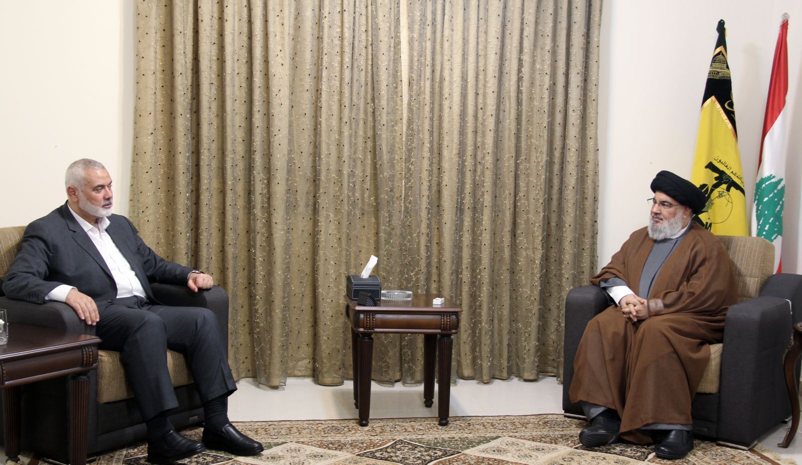 Hezbollah leader Nasrallah meets with former Hamas leader Haniyeh who got killed in Lebanon, , July 2, 2021 (AA Photo)