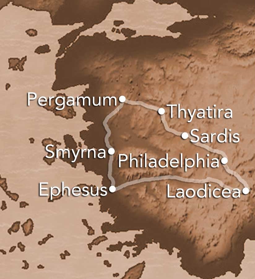 The Seven Churches of Asia Minor: The Churches in Revelation, 11 March 2019 (Map by Orville R. Beckford)