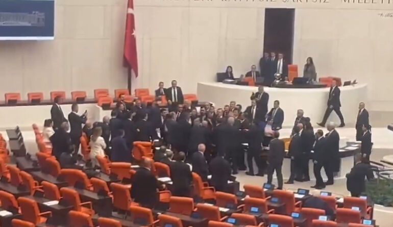 Turkish Parliament erupts into brawl over 