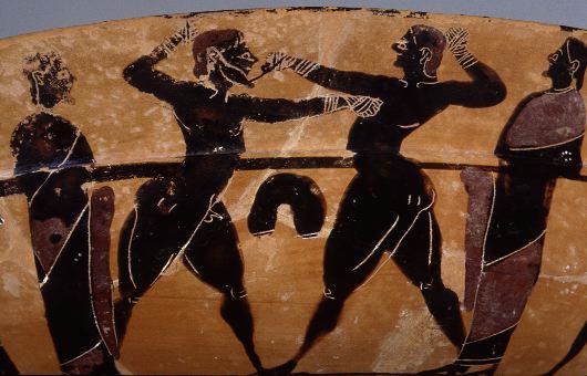 Ancient Greek Vase, Mississippi 1977.3.68
Side B: boxers (Photograph by Maria Daniels, courtesy of the University Museums, University of Mississippi)