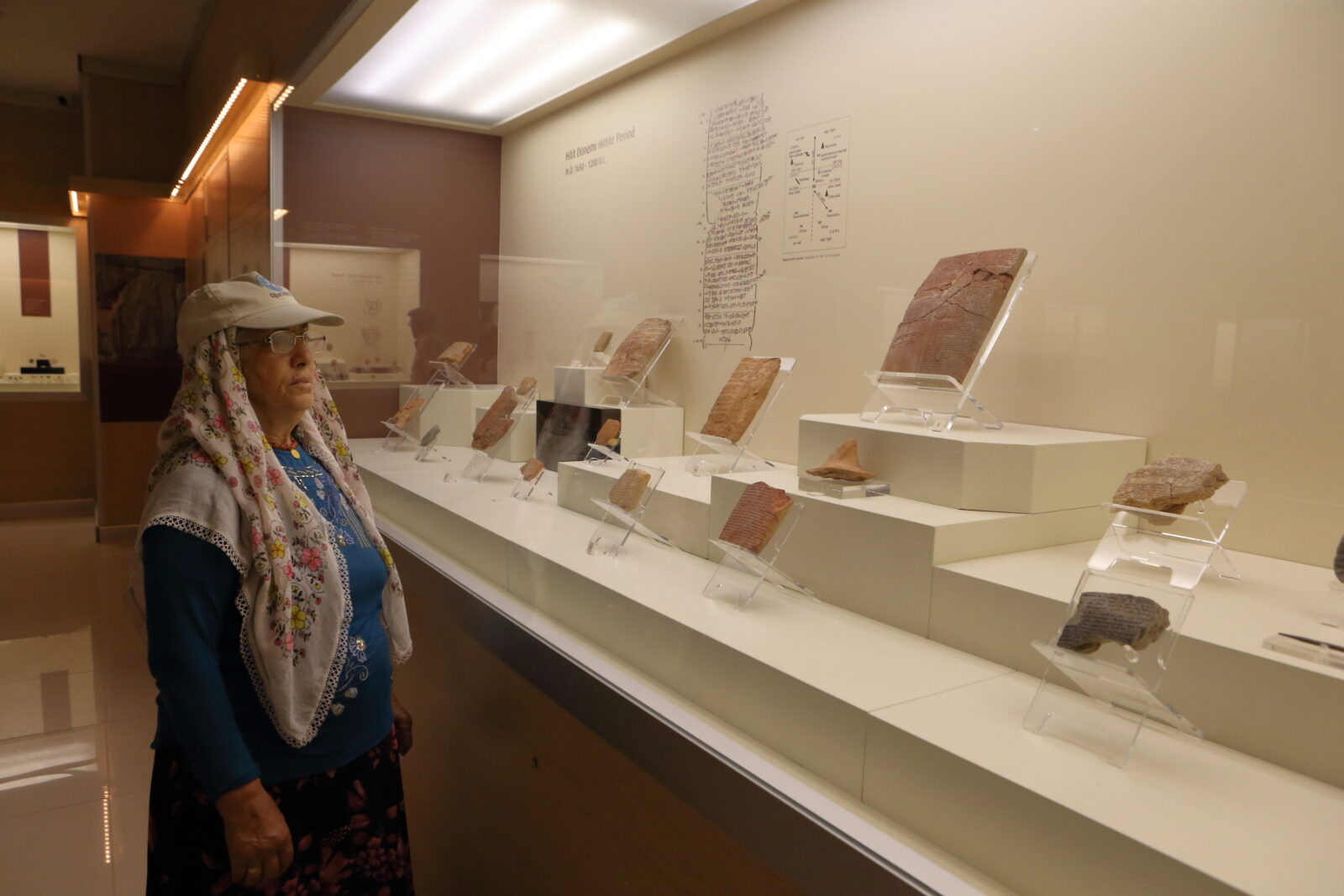 Tablet discovered during the excavation at Hattusha Ruins, the capital of the Hittites in Bogazkale district of Corum, which led to the discovery of a new language, is now on display at Boğazkale Museum, Türkiye, Aug. 28, 2024. (AA Photo)