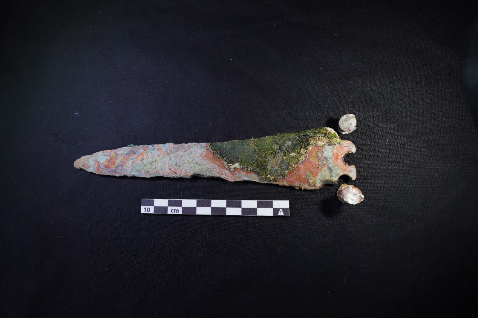 The Ministry of Culture and Tourism reported that a 3,600-year-old silver riveted bronze dagger from the Cretan-Minos civilization was found during underwater excavations off the coast of Antalya's Kumluca district, Türkiye, August 29, 2024 (AA Photo)