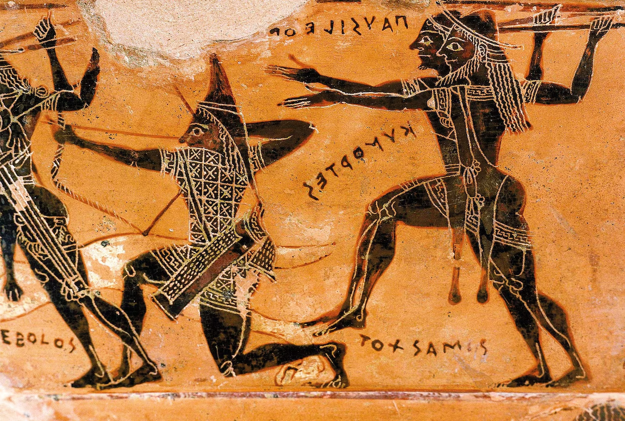 Composed of feces, putrid animal matter, human blood, and viper venom, the foul substance that coated Scythian arrows acted quickly after it struck victims. Forensic physician Steffen Berg suggests that the poison would take effect about an hour after entering the system. Victims would go into shock, and gangrene would likely set in within a day or two. This condition would cause a black secretion to ooze from wounded areas, similar to that described in ancient myths of poisoned lacerations produced before the walls of Troy. A few days later, tetanus would almost certainly kill the victim. If they did survive, their festering wound, like that of Hercules’s friend Philoctetes, would heal only slowly, if at all. The Scythians, shown on a sixth-century B.C. krater, were respected for their skill at archery, but the horrors of their poisoned arrows truly terrified their enemies (Photo via Aurimages)