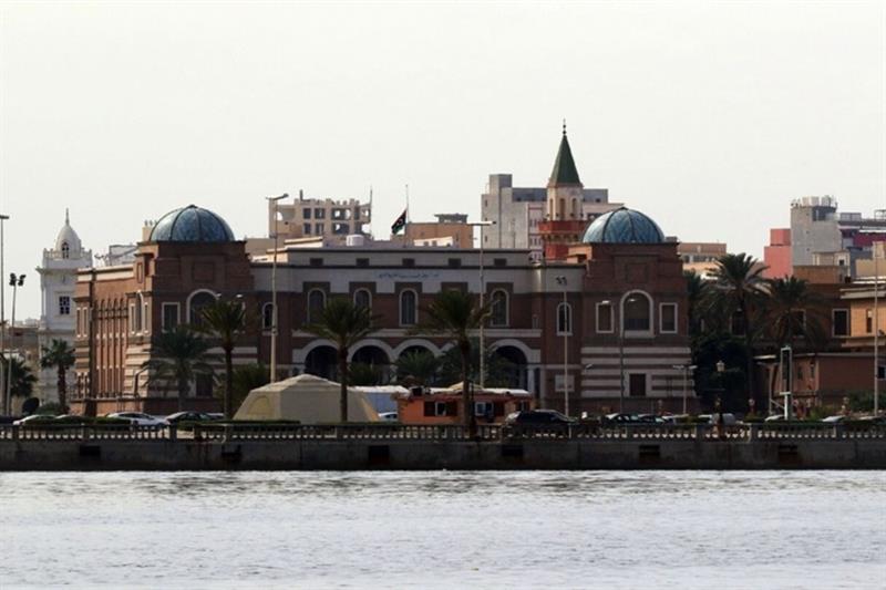 A picture taken during a tour with the Libyan coastguard shows the Central Bank of Libya in the capital, Tripoli. (Photo via AFP)
