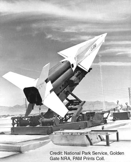 Nike-Hercules missile on launch pad, somewhere in the Southwest.
PARC (Photo via Golden Gate National Recreation Area)