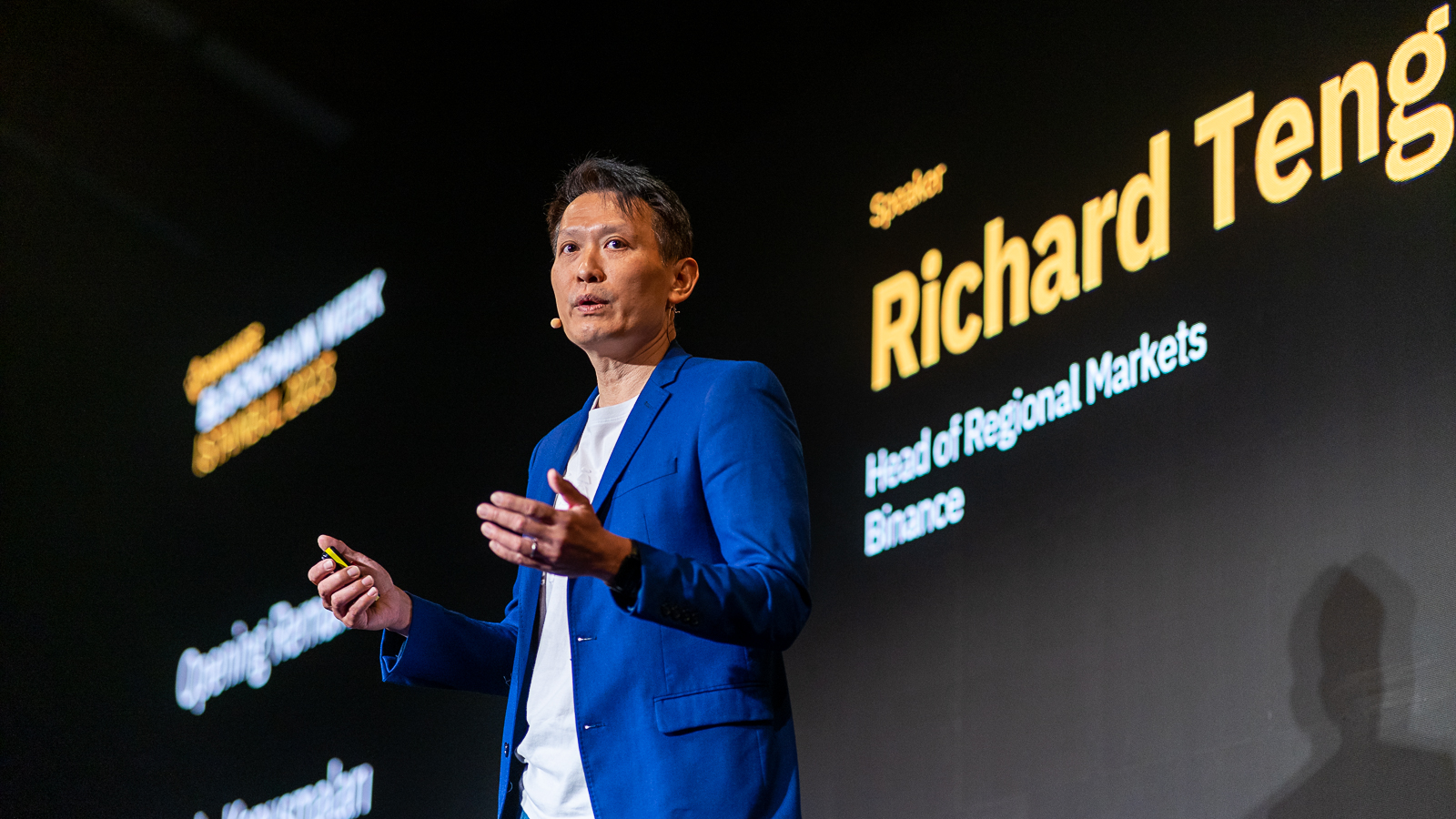 Richard Teng speaking at Binance Blockchain Week 2023 in Istanbul, Türkiye (AA Photo)