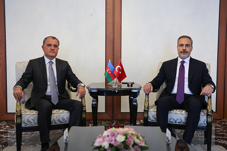 Turkish Foreign Minister Hakan Fidan (R) meets with Azerbaijani Foreign Minister Ceyhun Bayramov (L) at the Official Residence of the Ministry of Foreign Affairs in Ankara, Turkiye on August 27, 2024. (AA Photo) 