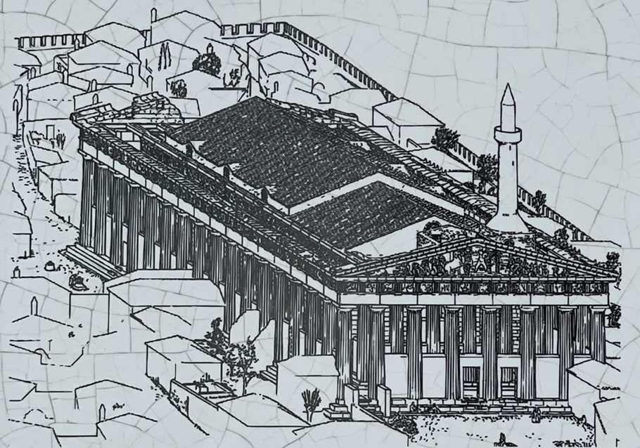 Reconstruction drawing of Ic Kale Mosque, Acropolis of Athens, Greece, July 26, 2024 (Drawing by M. Korres)