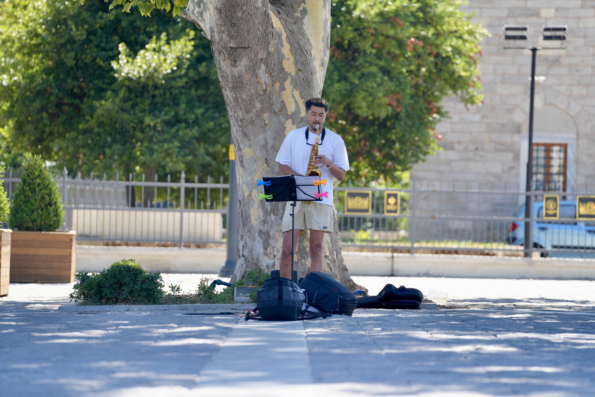 Toshiya Chiba, an electrical engineer from Japan, has been delighting the people of Istanbul with his saxophone performances in Beyazit Square since moving to the city three years ago, Türkiye, Sept. 19, 2024. (AA Photo)