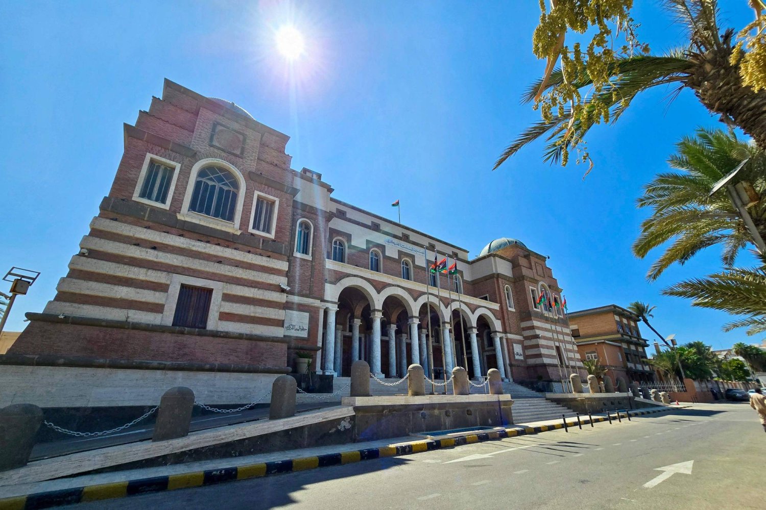 A picture shows a view of Libya's Central Bank headquarters in Tripoli on August 27, 2024. (Photo by AFP)