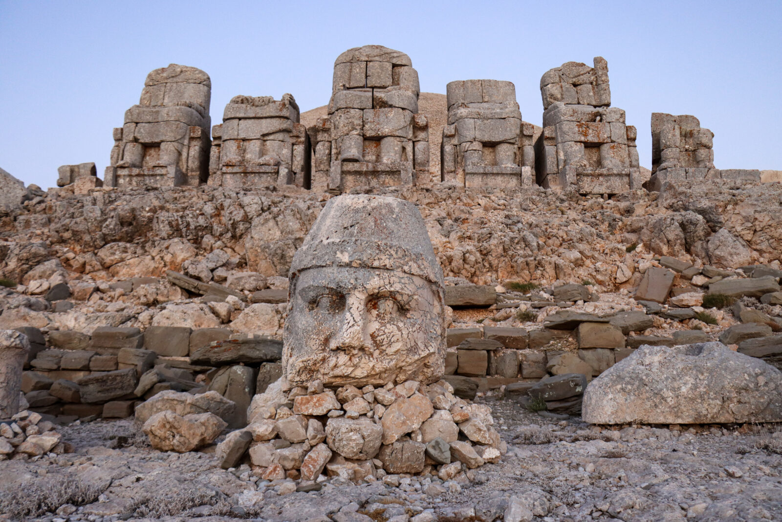 A view of the monuments at Mount Nemrut listed on the UNESCO World Heritage List in Adiyaman, Türkiye, Sept. 1, 2024. (AA Photo)