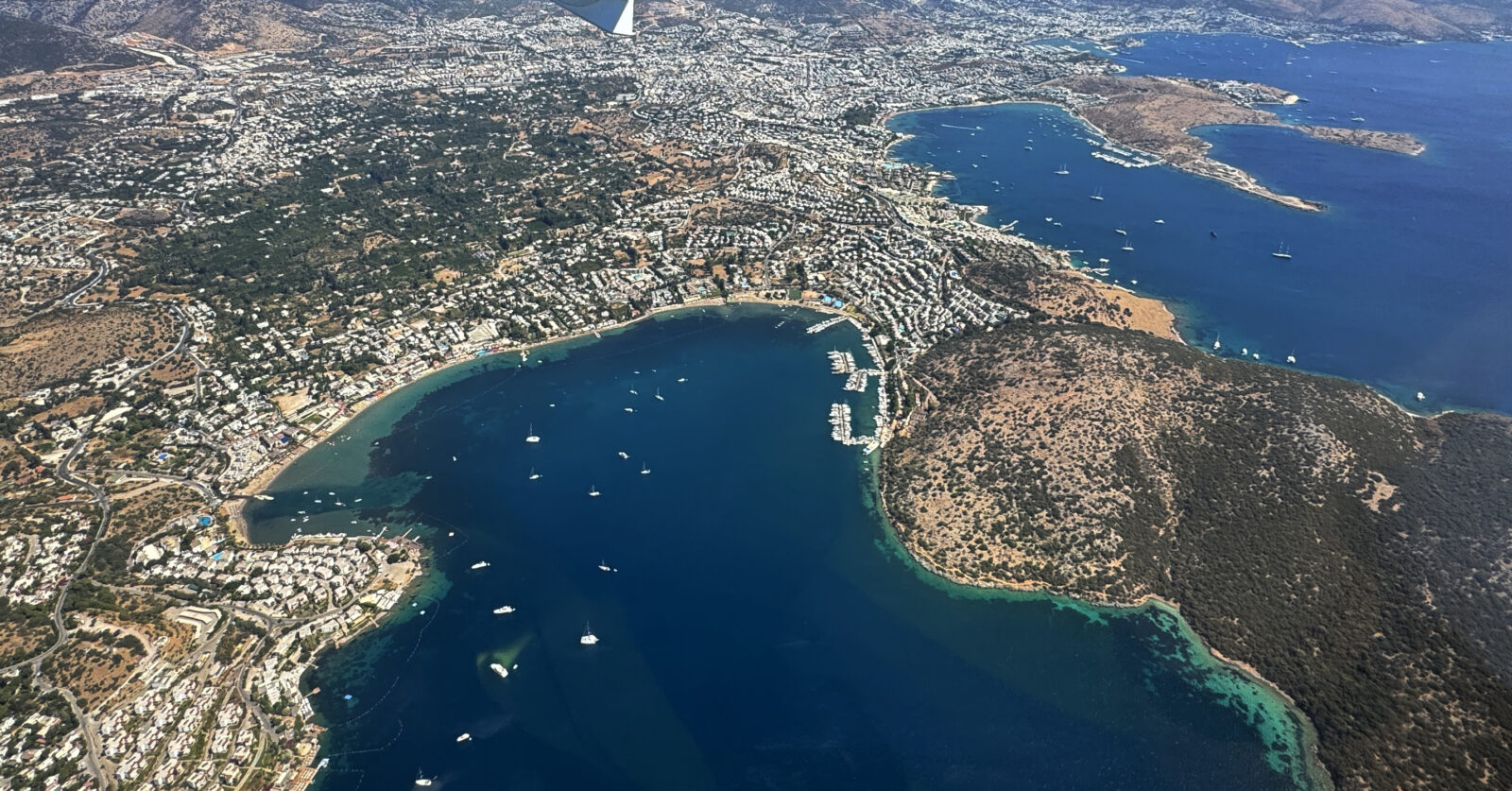 An aerial view of Mugla, a prominent tourist attraction on the Aegean coast of Turkiye that hosted more than 2.5 million visitors over the past 8 months, in Mugla, Türkiye, September 08, 2024 (AA Photo)