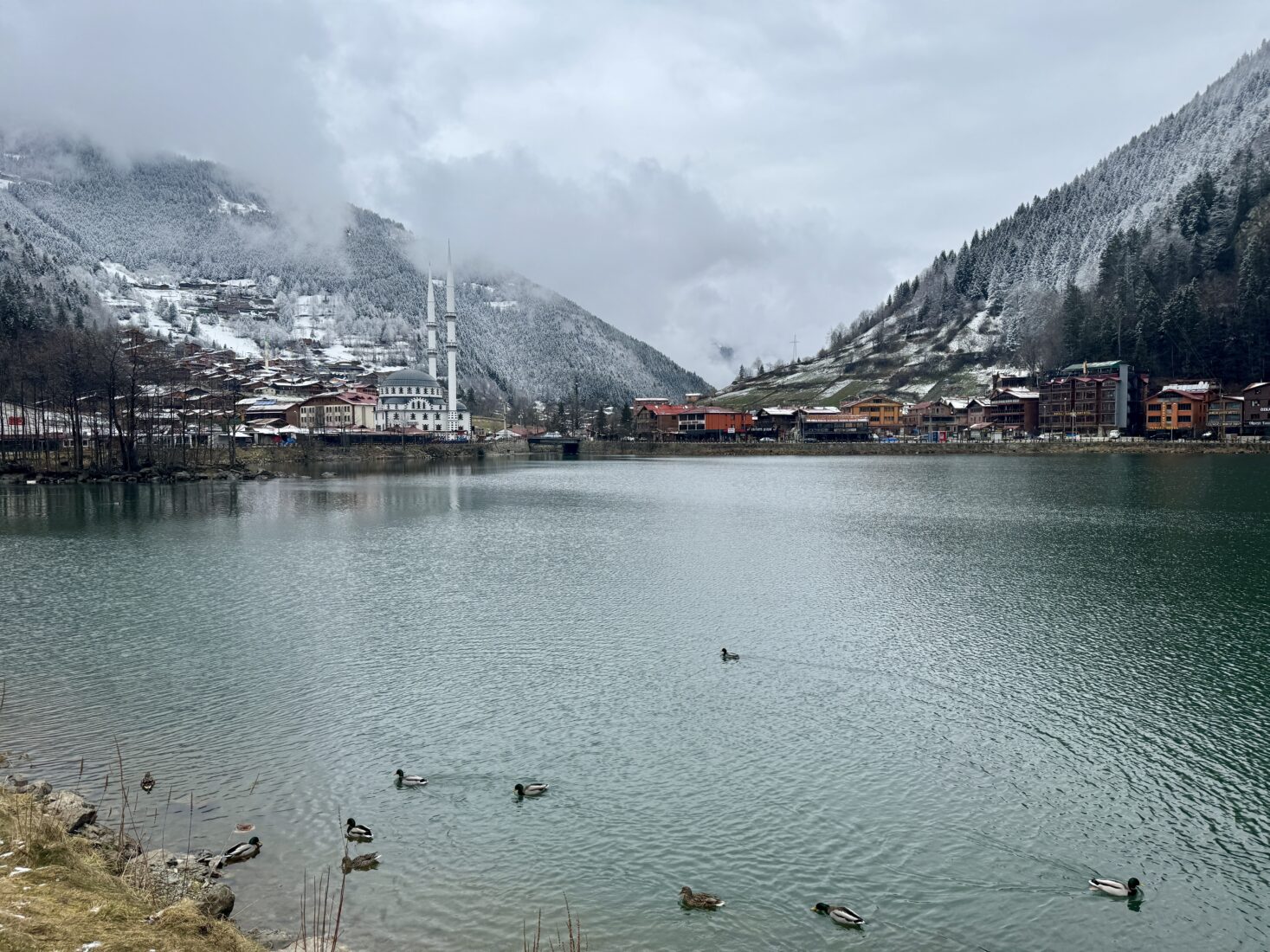 A view of Uzungol, a lake located in the southern part of the city after snowfall during the winter season in the Caykara district of Trabzon, Türkiye on March 10, 2024. (AA Photo)