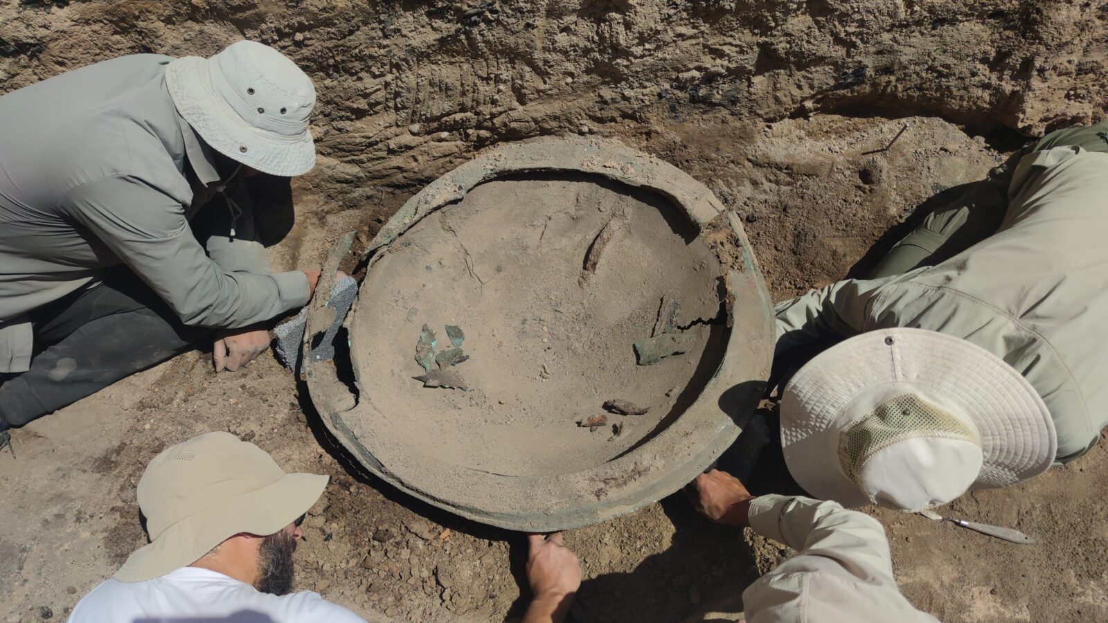 In Van, 3 bronze shields and 1 helmet dating back to 2,700 years were found in this year's leg of the excavations carried out for 36 years in Ayanis Fortress built by the Urartians, September 8, 2024 (IHA Photo)