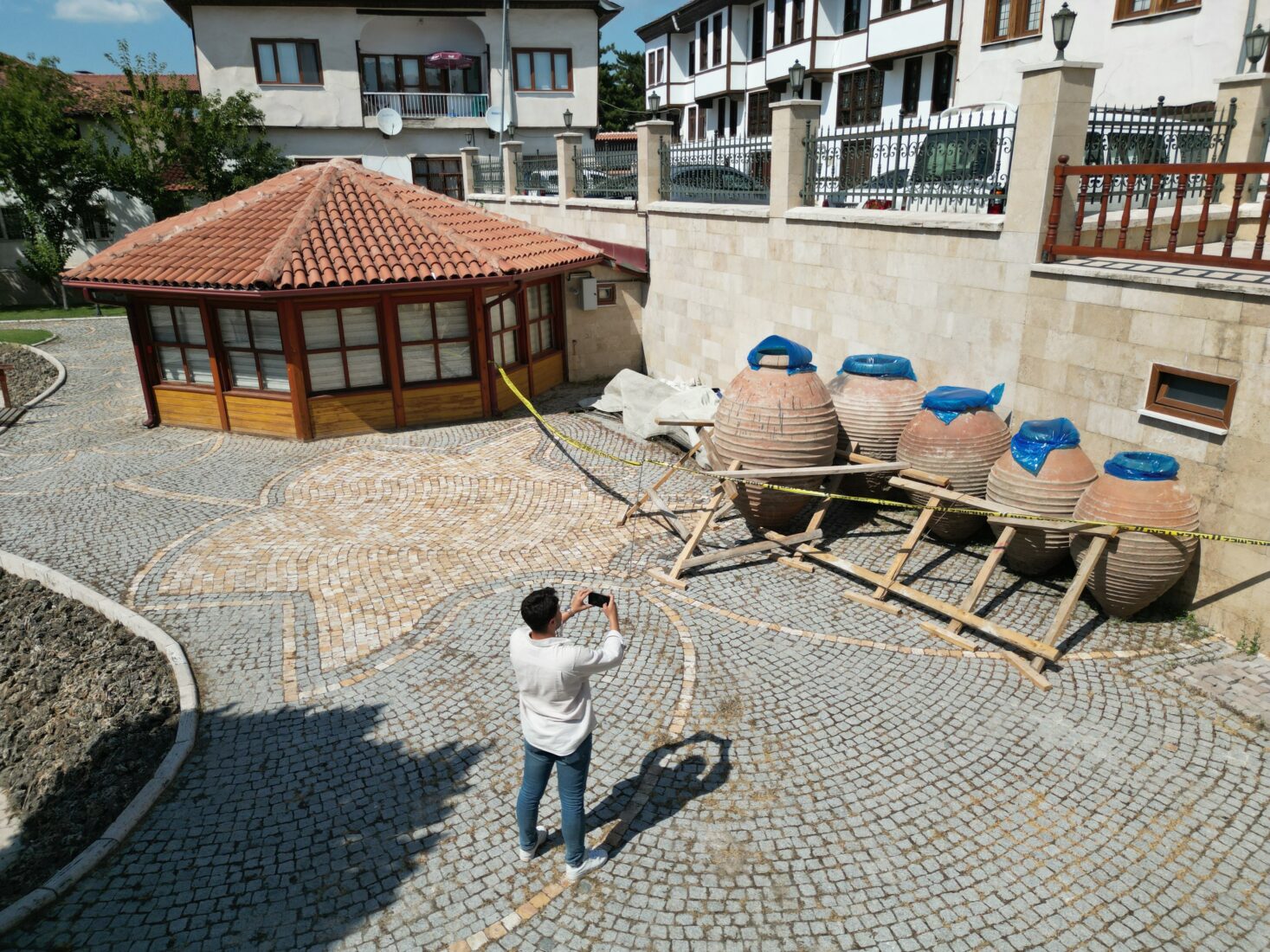 During the restoration of the Gok Madrasa in Tokat, 6 storage fars from the Early Ottoman period were unearthed, Türkiye, September 15, 2024 (IHA Photo)