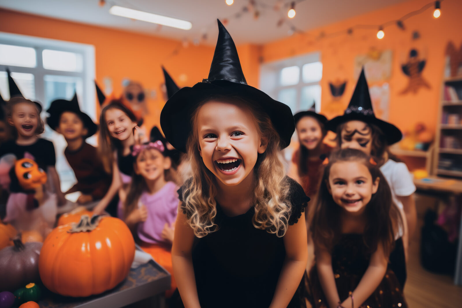 Cute little children celebrate Halloween with fun in school or kindergarten, Halloween party. (Adobe Stock Photo)