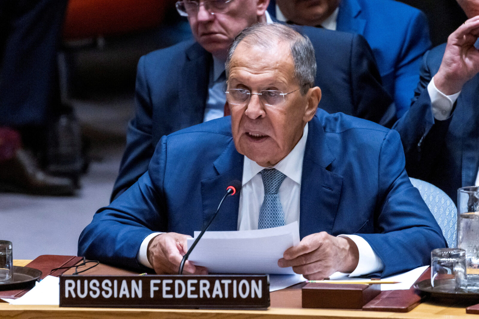Russian Foreign Minister Sergei Lavrov speaks during a Security Council meeting on the sidelines of the 79th United Nations General Assembly at U.N. headquarters in New York, U.S., September 27, 2024. (AFP Photo)