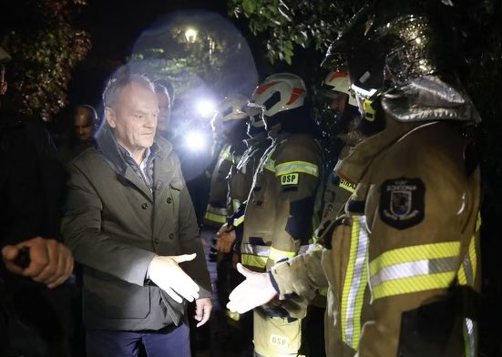 "The real heroes of these hours. Firefighters in Glucholazy." says Poland Prime Minister Donald Tusk (via X) 