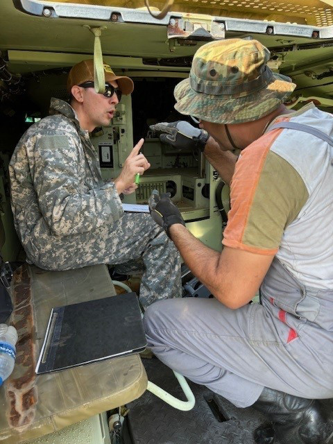 Delegations of the Greek army are inspected by M2A2 ODS-SA Bradley IFV's in the USA on June 2024. (Photo via ???S?)