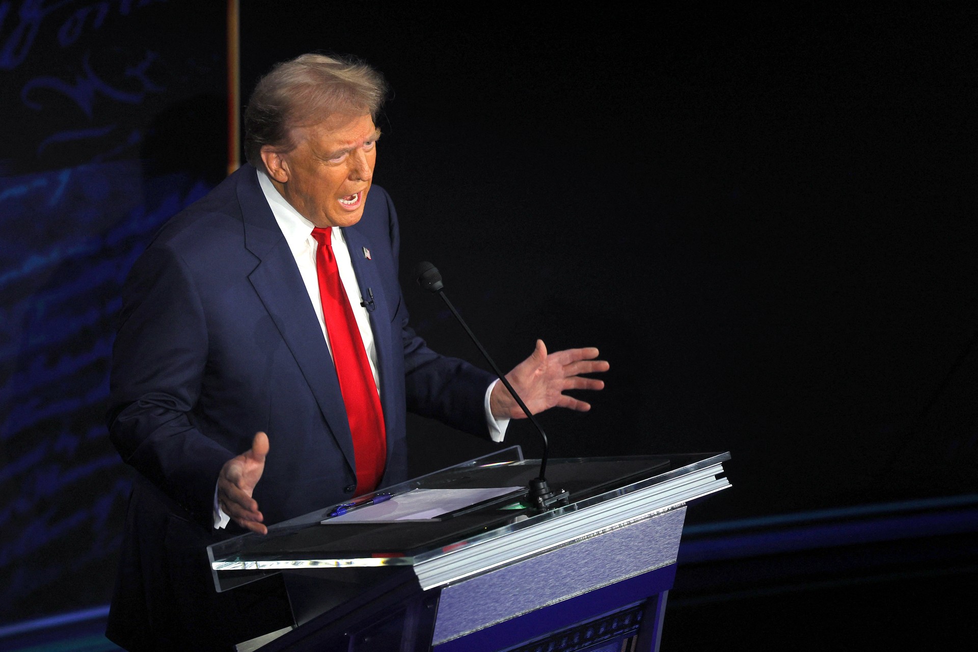 Republican presidential nominee, former U.S. President Donald Trump speaks during a presidential debate with Democratic presidential nominee, U.S. Vice President Kamala Harris, hosted by ABC in Philadelphia, Pennsylvania, U.S.,  September 10, 2024 (Reuters Photo)