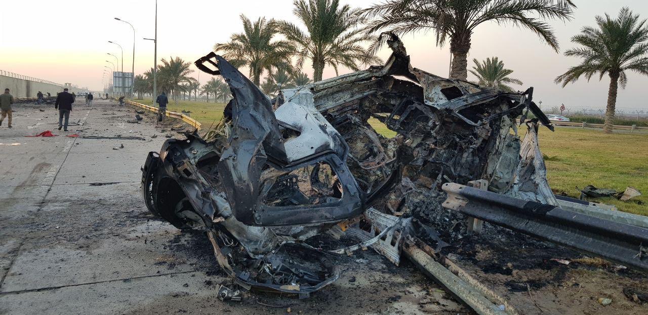 The wreckage of an American airstrike that killed Iranian general Qassem Soleimani in Baghdad on January 3, 2020. (via X)