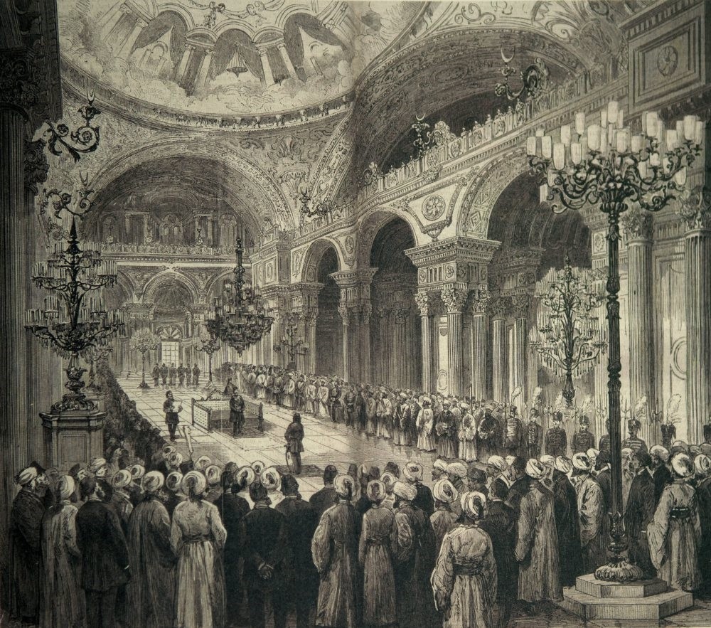 Opening ceremony of the First Ottoman Parliament at the Dolmabahce Palace in 1876