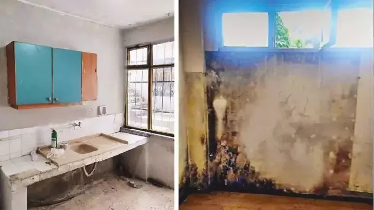 A mold-covered room with cracked walls and minimal lighting in an apartment for rent in Istanbul, Türkiye, October 13, 2024. (Photo via Instagram)