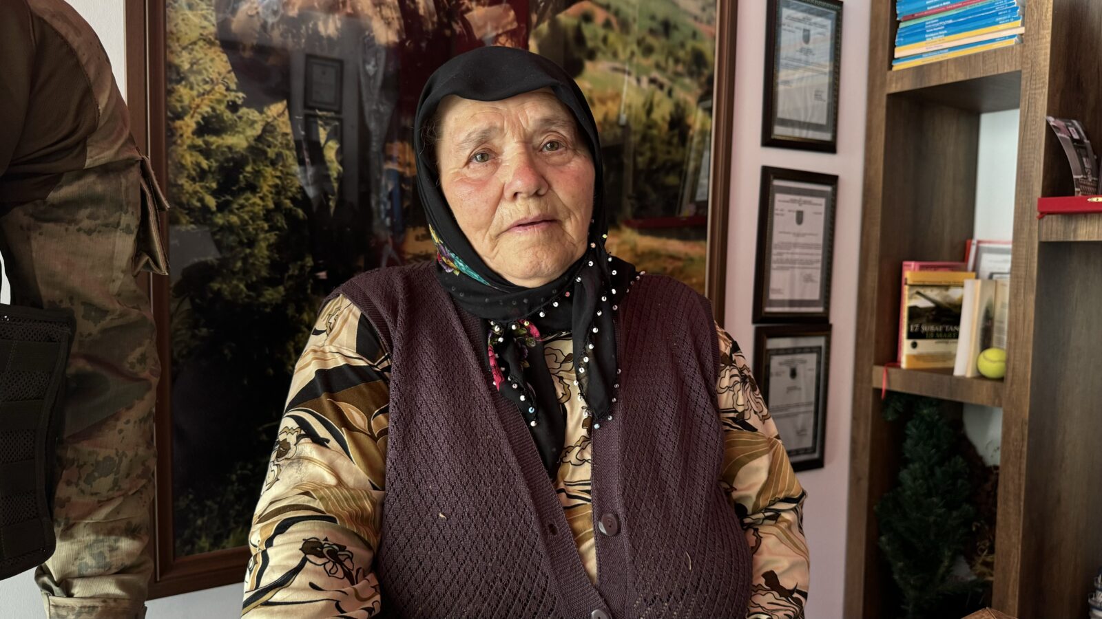 Emine Bastan (in photo), the mother of Sergeant Bahattin Bastan, who was killed in 2018 when PKK terrorists detonated an improvised explosive device on the road during the passage of a military vehicle in Eruh district of Siirt, Türkiye, Oct. 15, 2024. (AA Photo)