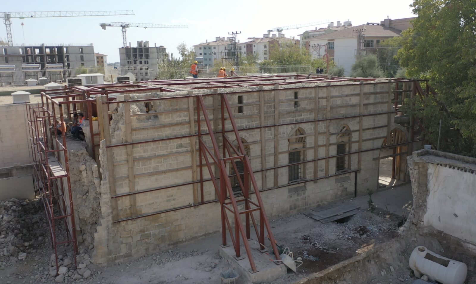 Restoration work has begun on the 323-year-old Church of Mor Peter and Mor Pavlusl in Adiyaman, which was damaged in the Kahramanmaras-based earthquakes on Feb. 6, 2023, Türkiye, Oct. 15, 2024. (AA Photo)