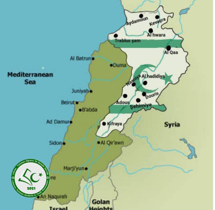 A map showing the areas where Turkmens predominantly live in Lebanon, July 6, 2024 (Photo via the Association of Lebanon Turkmen Students and Youth)