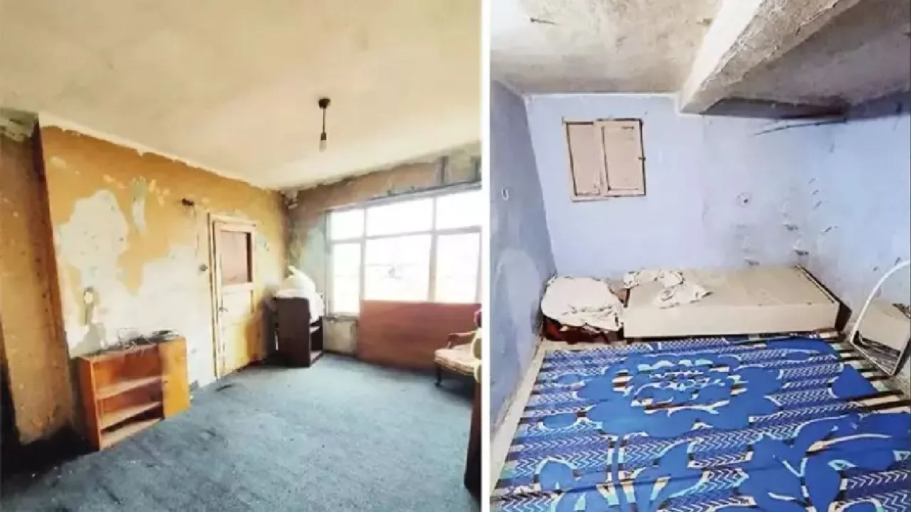A view of a deteriorated living room with peeling paint and worn-out furniture in an apartment in Istanbul, Türkiye, October 13, 2024. (Photo via Instagram)