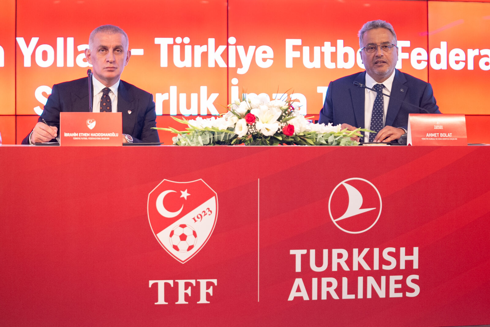 Turkish Airlines (THY) and the Türkiye Football Federation (TFF) signed a sponsorship agreement at a ceremony in the VIP Hall of THY's General Management Building, Türkiye, October 2, 2024. (AA Photo)