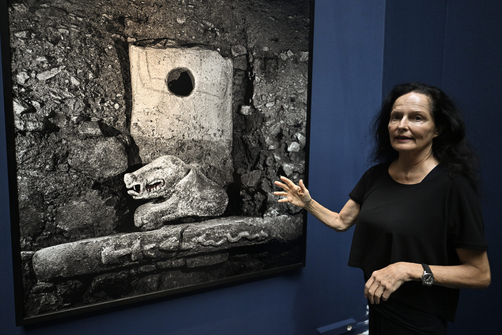 Spanish photographer Isabel Munoz, who traveled to eastern Turkiye to capture the famed ancient complex of Gobeklitepe, one of the country’s most important archaeological sites, presents statements on her exhibition to open in Madrid, Spain, October 8, 2024 (AA Photo)