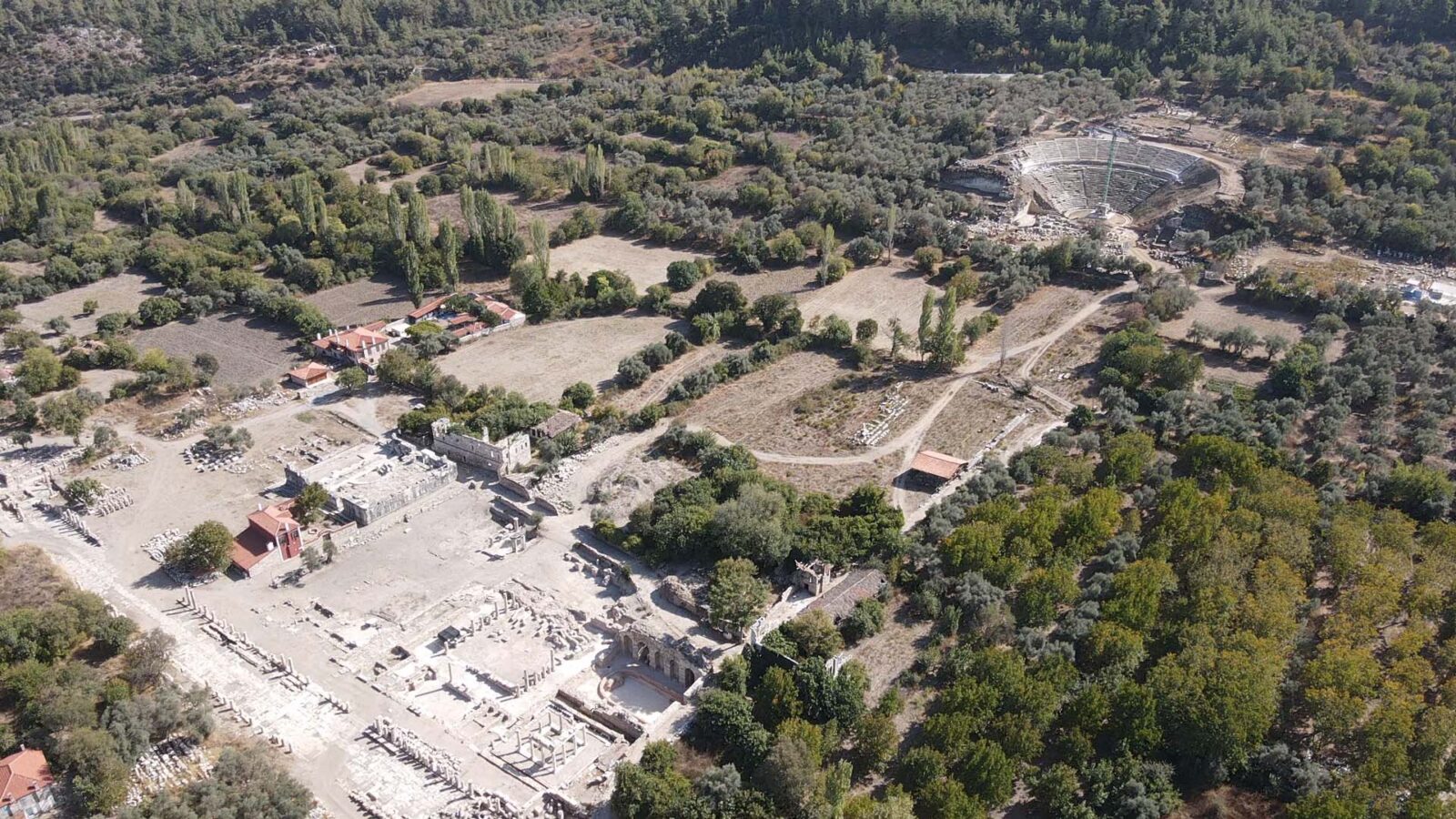 An aerial view of the 2,200-year-old sports school of Stratonikeia in Türkiye's Mugla, October 11, 2024. (AA Photo)