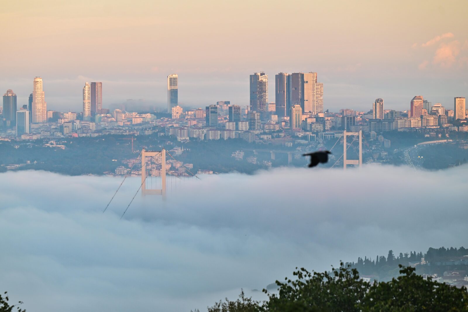 A general view from Istanbul while the fog covers the sky on a fall morning, Türkiye on Oct. 16, 2024. (AA Photo)