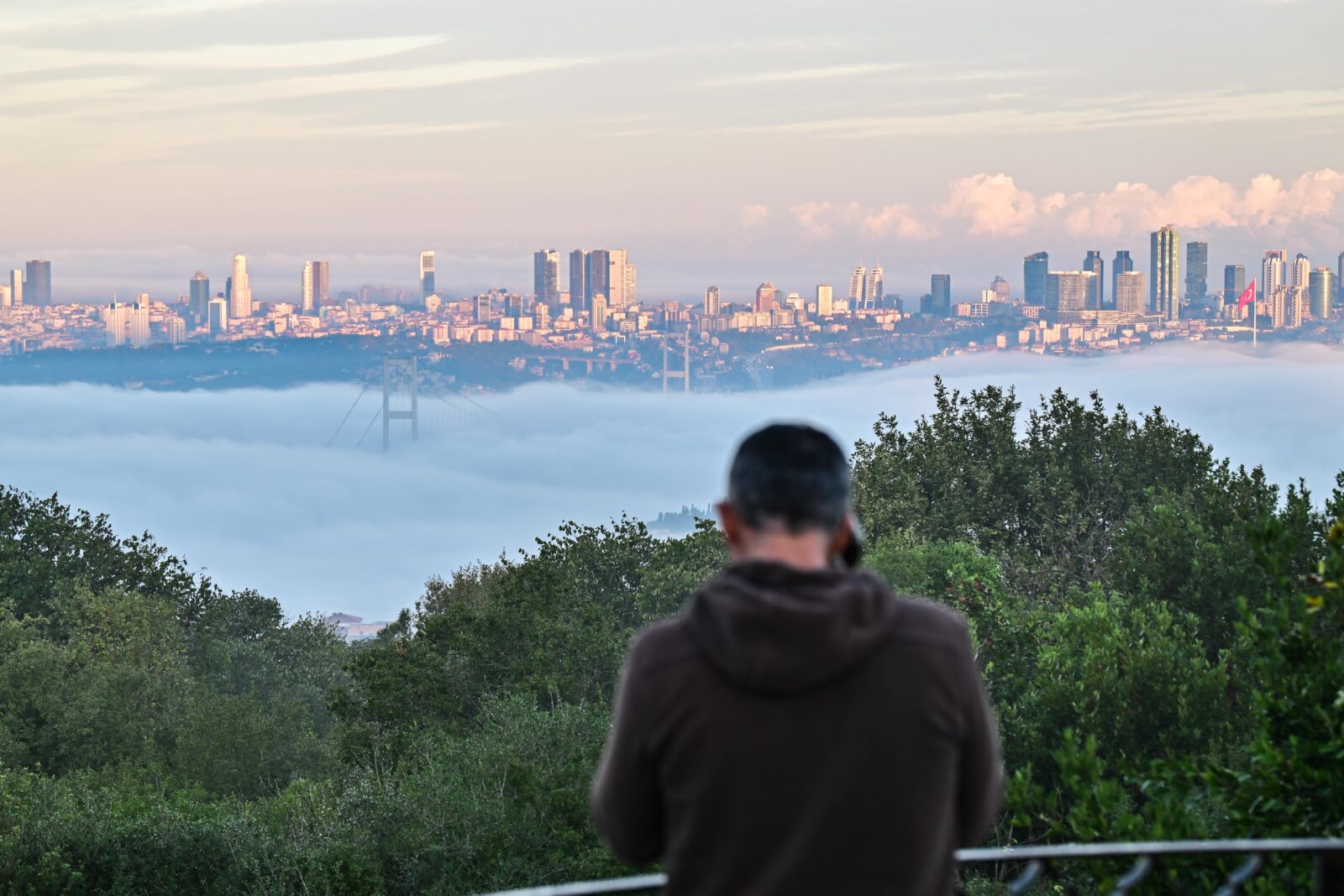 A general view from Istanbul while the fog covers the sky on a fall morning, Türkiye, Oct. 16, 2024. (AA Photo)