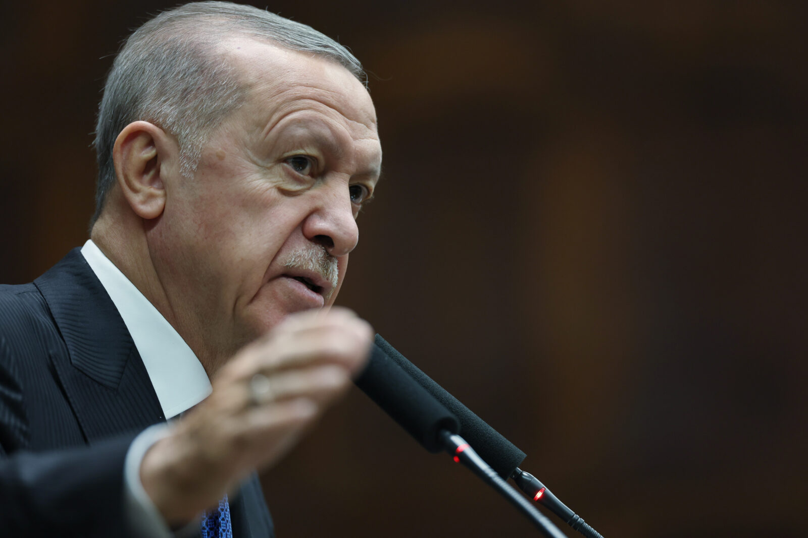 ANKARA, TURKIYE - OCTOBER 30: (----EDITORIAL USE ONLY - MANDATORY CREDIT - 'TURKISH PRESIDENCY / MUSTAFA KAMACI / HANDOUT' - NO MARKETING NO ADVERTISING CAMPAIGNS - DISTRIBUTED AS A SERVICE TO CLIENTS----) Turkish President and Leader of the Justice and Development (AK) Party Recep Tayyip Erdogan makes a speech during his party's group meeting at the Turkish Grand National Assembly in Ankara, Turkiye on October 30, 2024. ( TUR Presidency /Mustafa Kamaci - Anadolu Agency )<img src=
