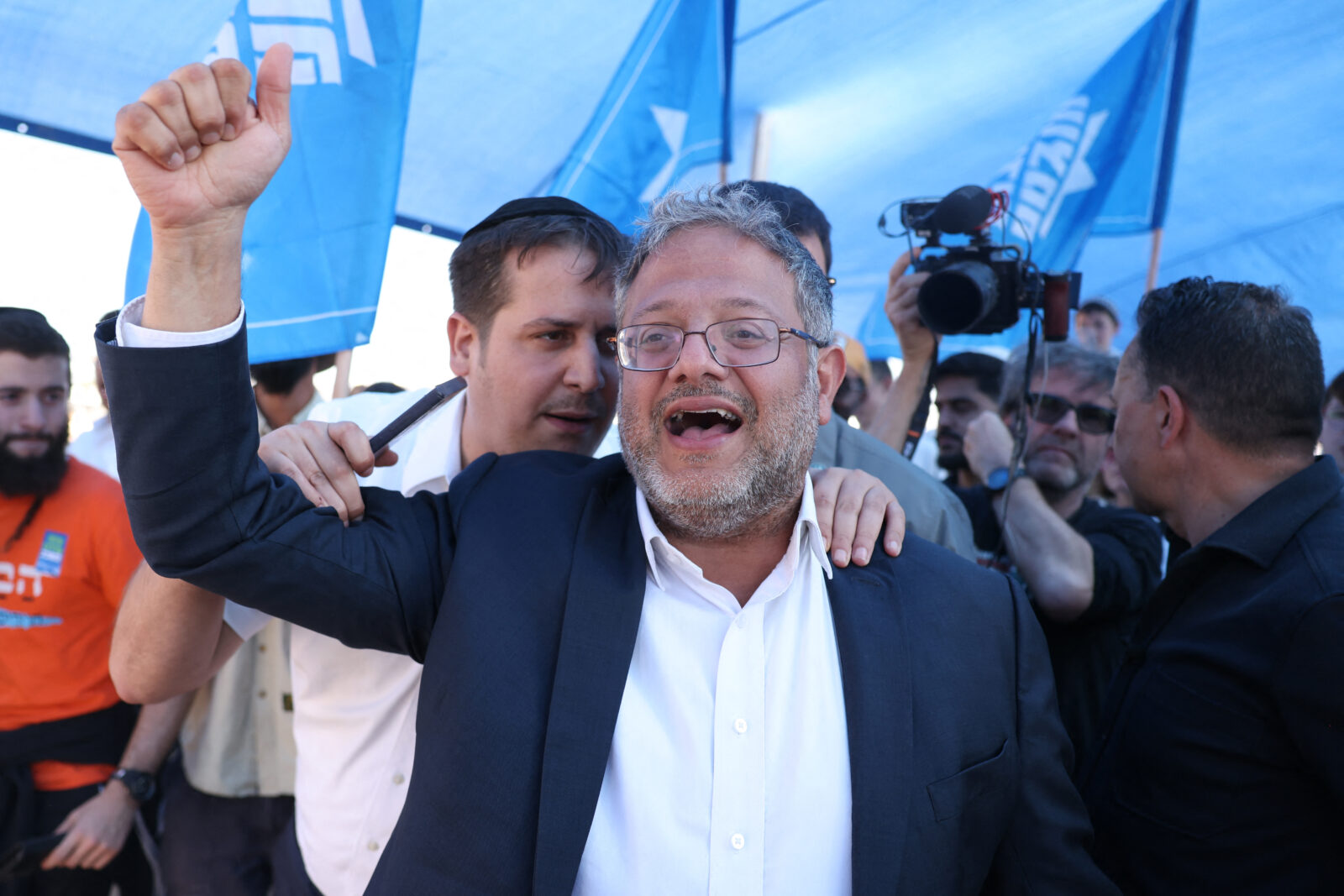 Israeli far-right minister Itamar Ben Gvir attends a gathering by right-wing activists near the border with Gaza calling to establish a new Jewish settlement in the Gaza Strip, Oct. 21, 2024. (AFP Photo)