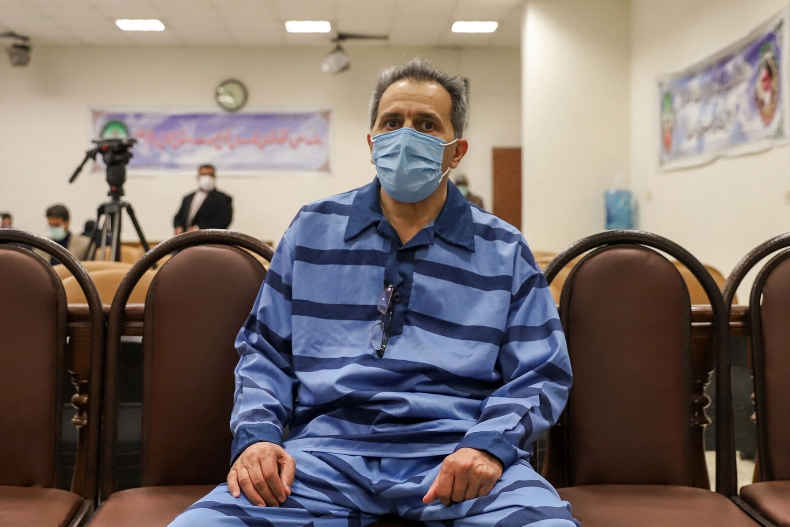 File photo shows Jamshid Sharmahd as he attends the first hearing of his trial in the capital Tehran, Iran, February 6, 2022. (AFP Photo)